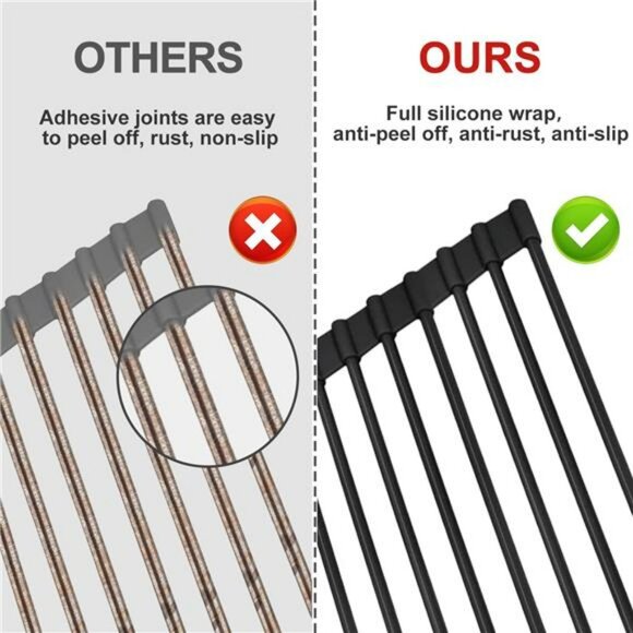 Over sink roll up dish drying rack silicone foldable kitchen mat heat resistant - Picture 5 of 7